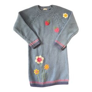 Next Kids Blue Knit Strawberry Flower Dress 4-5 Years